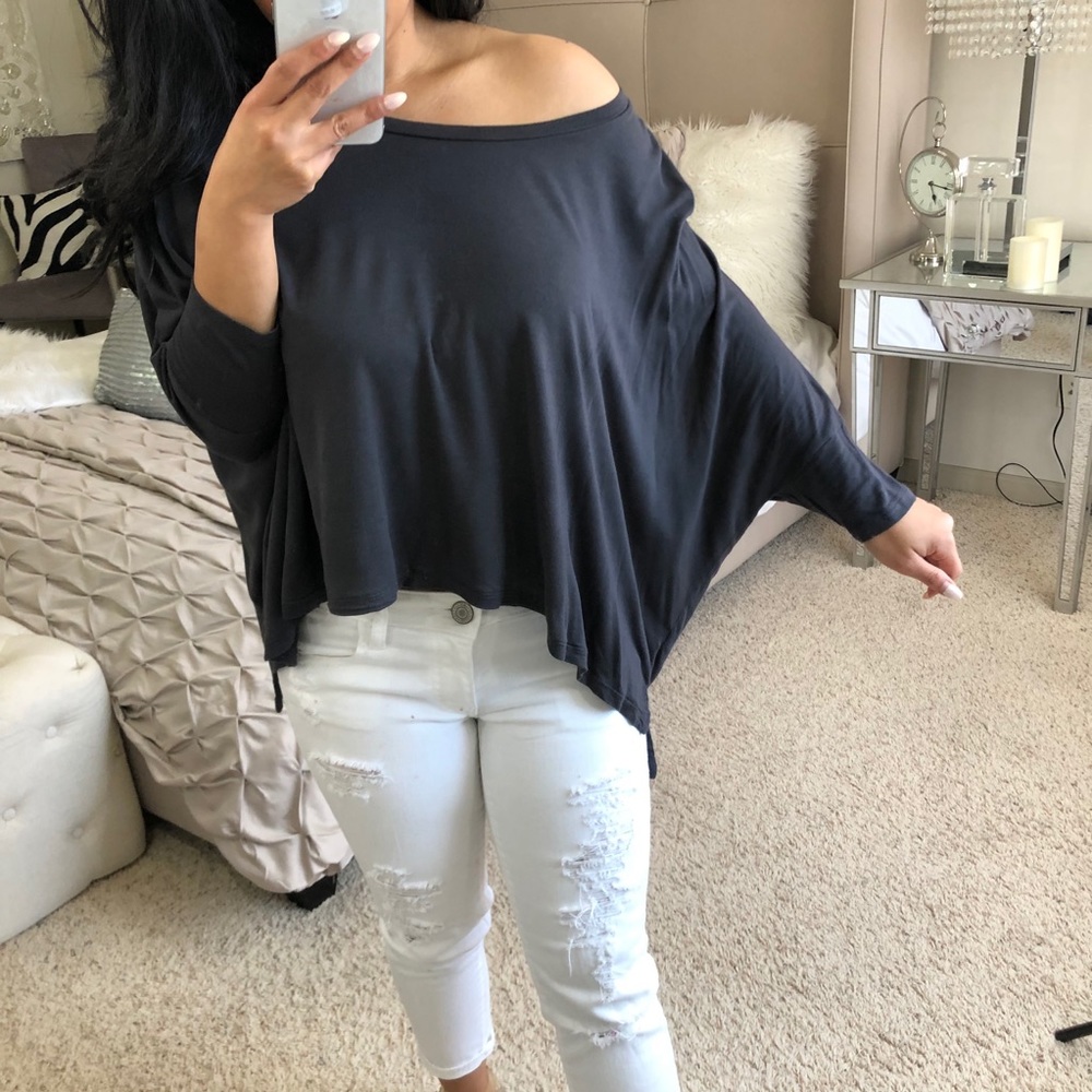 Express charcoal boxy crop dolman batwing top - Picture 5 of 11